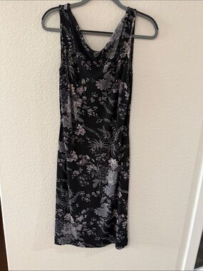 BCBG Black Floral Cowl-Neck Midi Dress